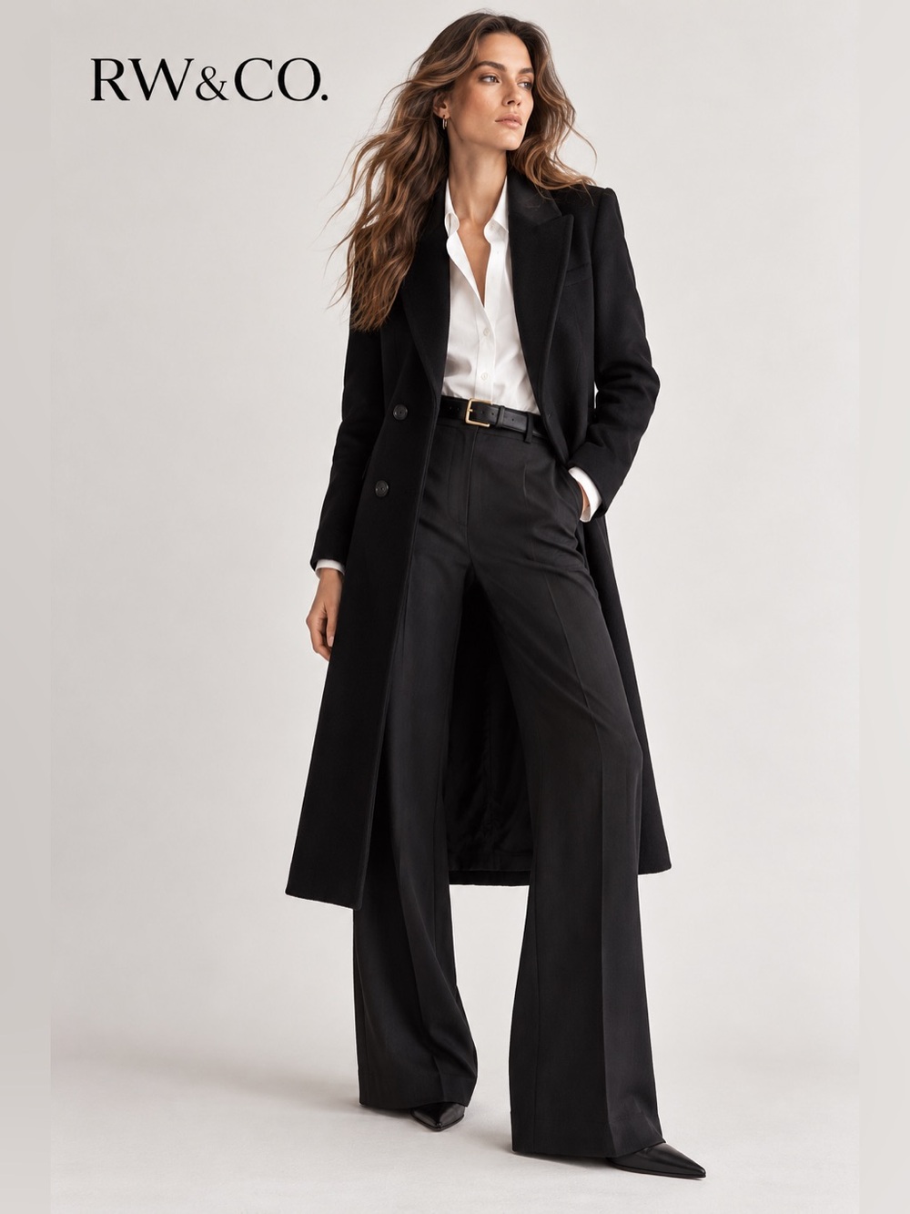 RW&CO. Long Tailored Coat – Black – Size Medium